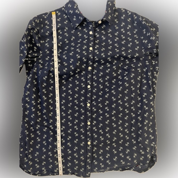 Talbots 12 blouse, Button-Down shirt, Navy Blue and White Anchors Nautical - Picture 7 of 7